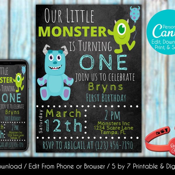 Editable Monsters Inc Invitation | Monsters Inc Birthday | Canva Template | Printable | Instant Download