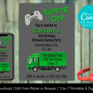 Editable Game Truck Birthday Invitation Gaming Birthday Xbox Birthday ...