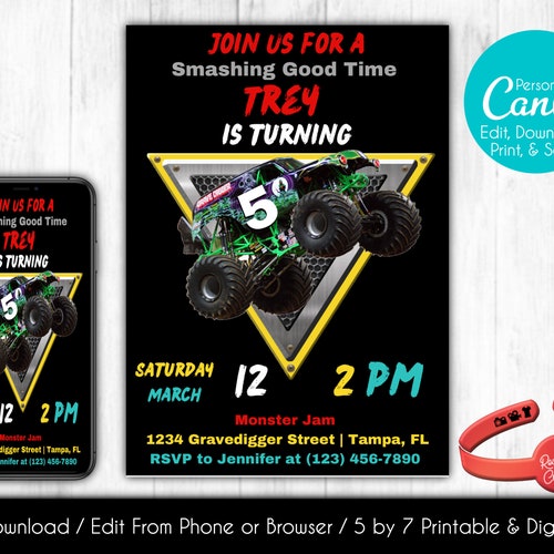 Printable Monster Jam Birthday Invitation Monster Truck Etsy