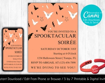 Editable Halloween Party Invitation | Kids Halloween Party | Costume Party | Adult Halloween | Canva Template | Printable | Instant Download