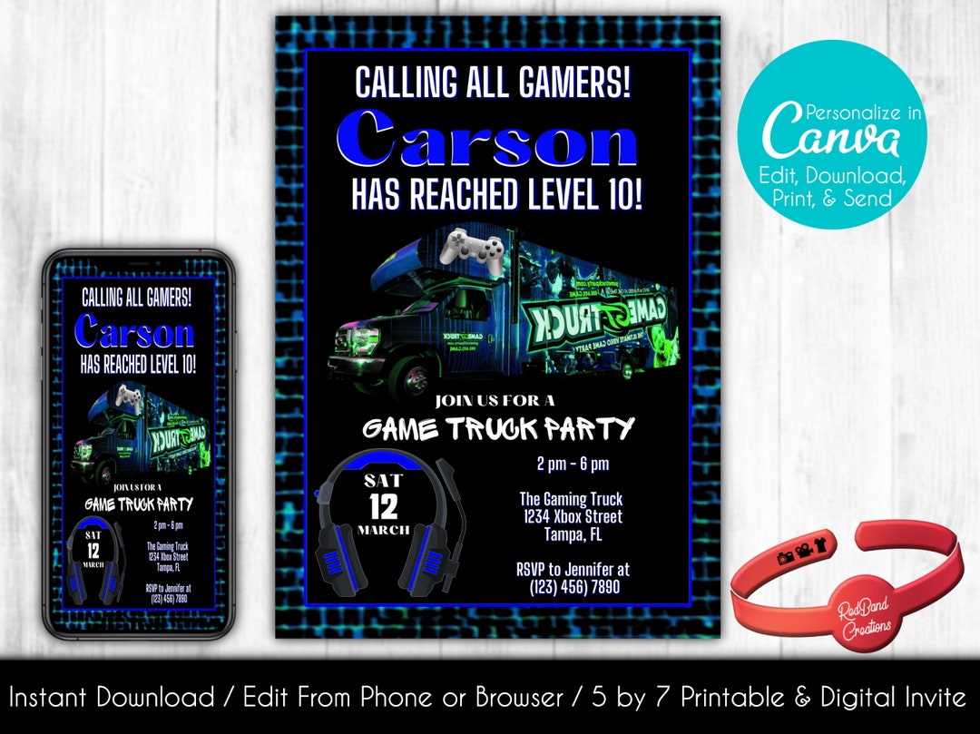 Editable Game Truck Birthday Invitation Gaming Birthday Xbox Birthday ...