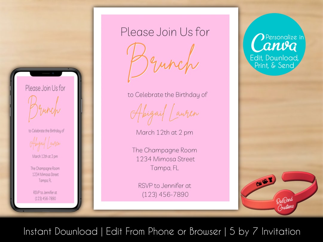 Editable Birthday Brunch Invitation Brunch Invitation Brunch and Bubbly ...
