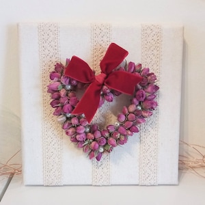 Vintage style Frame, Heart wreath, Framed Heart Dried roses, Shelf decor Birthday gift, Rustic decor Mother gift, Wedding decor, Shabby chic
