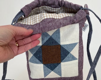 Handmade Project Bag, Linen & Cotton, "Lupine Star" with Lavender Sachet