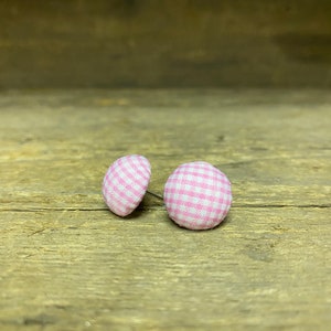 Pink Gingham Stud Earrings