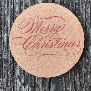 Set of 4-Red &quot;Merry Christmas&quot; Cork Coasters