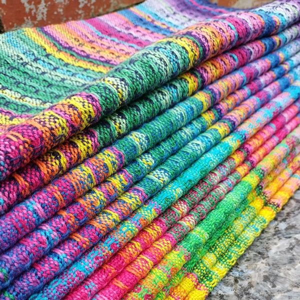 NEW! Handwoven Rainbow Organic Cotton Hemp  Guest Tea Hand towels Kitchen Linens