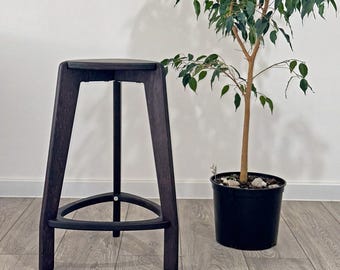 Black Birch Plywood Bar Stool, Three Leg Design, 24/26 Inch Height