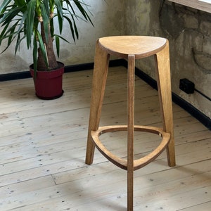 Bar stool in brown, plywood furniture, three legged stool, 24 and 26 height, kitchen chair image 2