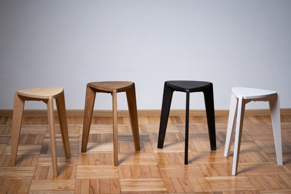 Stool, bathroom three leg stools in white, brown , wooden stools for adults and kids, plywood furniture, good for airbnb, step stool, stand