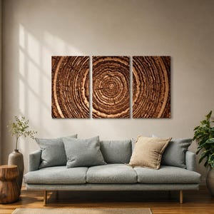 Holzstammscheibe Wandkunst, 3-teiliges Holzplatten Set, Triptychon