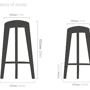 Bar stools, kitchen bar stool, three legged stool, 24 and 26 height, plywood furniture image 10