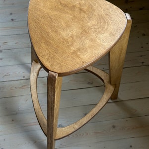 Bar stool in brown, plywood furniture, three legged stool, 24 and 26 height, kitchen chair image 3