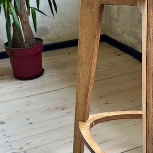 Bar stool in brown, plywood furniture, three legged stool, 24 and 26 height, kitchen chair image 10