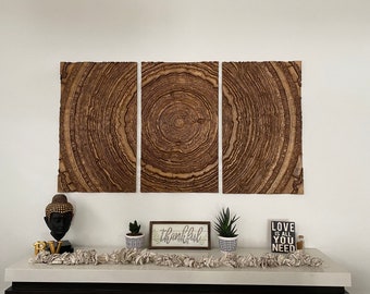 Wooden triptych "Wood Trunk", Hanging wall decor for living room, modern 3 part, home decor, accent in the interior