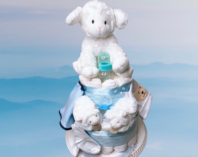 Boy Diaper Cake Centerpiece Lamb Diaper Cake