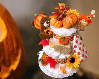 Pumpkin Diaper Cake: Fall Baby Shower Centerpiece
