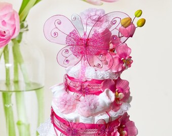 Butterfly Diaper Cake, Girl Diaper Cake, Centerpiece