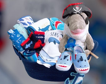 Pirate Dolphin Newborn Baby Boy Gift Basket, Nautical baby gift basket, Nautical Themed, Nautical Baby Shower, Centerpiece