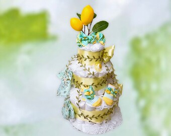 Lemon Diaper Cake: 3-Tier Baby Shower Centerpiece