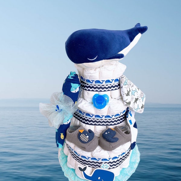 Whale Nautical Diaper Cake, Nautical Themed, Centerpiece