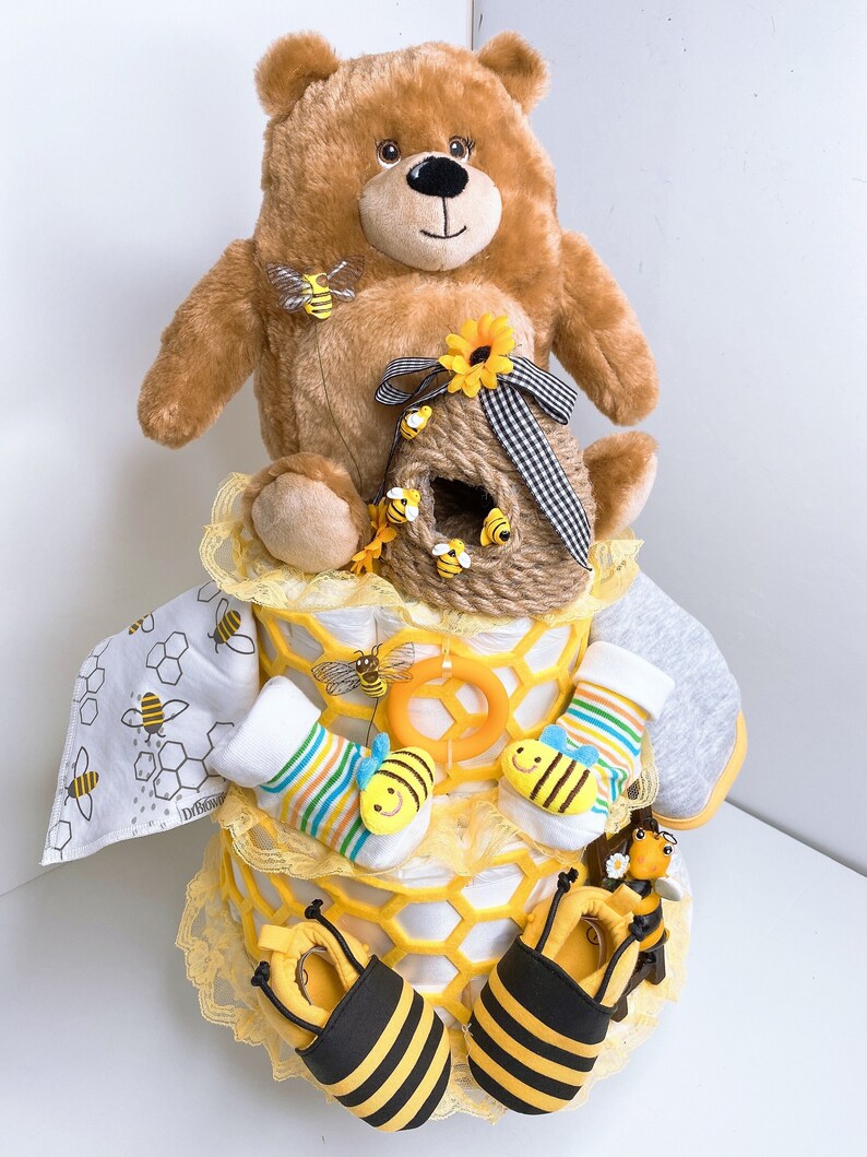 Honey Teddy Bear Diaper Cake Bee Diaper Cake Centerpiece Etsy