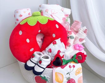 Strawberry Newborn Gift basket ,Strawberry Baby Girls Set