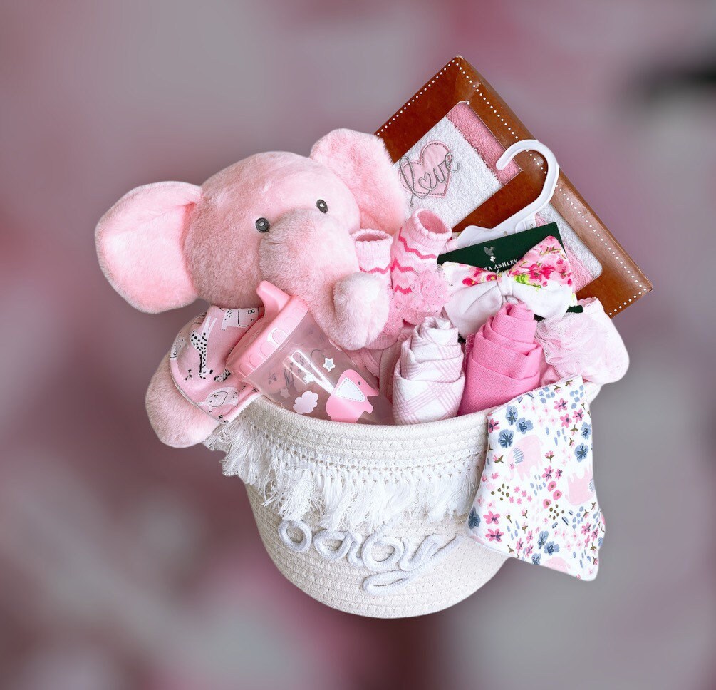 Elephant Baby Girl Gift Basket Elephant Gift Box Baby Girl Etsy
