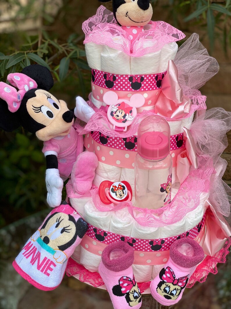 Minnie Mouse Diaper Cake Disney Diaper Cake Disney Themed Etsy