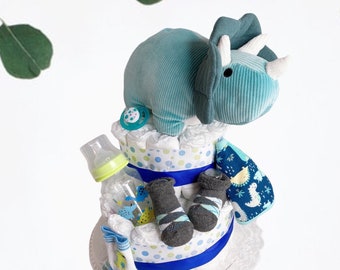 Dinosaur Diaper Cake: 2-Tier Baby Shower Centerpiece