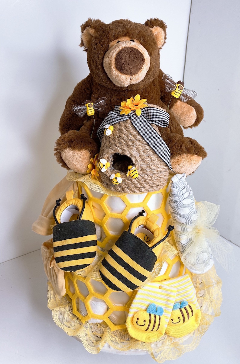 Honey Teddy Bear Diaper Cake Bee Diaper Cake Teddy Bear Etsy