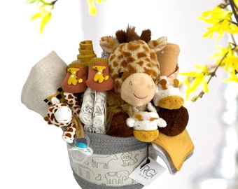 Giraffe Newborn Baby Gift Basket, Safari Gift Basket, Safari Baby Shower