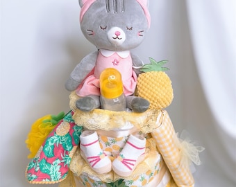 Pineapple Diaper Cake, Cat Diaper Cake, Baby shower Gift