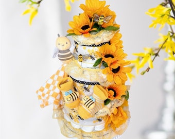 Pastel de pañales de abejas, pastel de pañales de abejorro, baby shower de abejas, pieza central