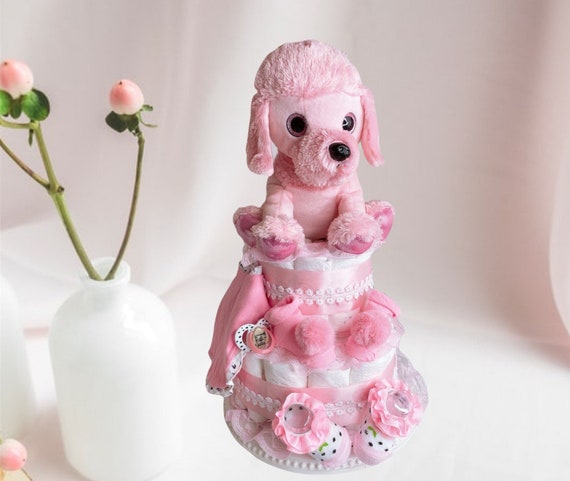 Dog Plush Diaper Cake: Girl Baby Shower Centerpiece - Etsy display picture 1