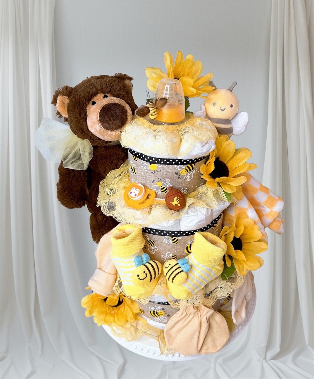 Honey Teddy Bear Diaper Cake, Bumblebee Baby Shower Centerpiece - Etsy