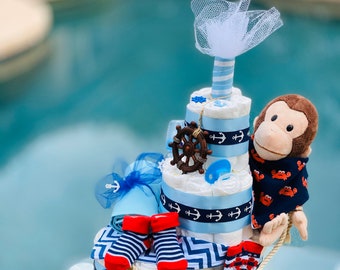 Nautical Diaper Cake, Monkey Diaper Cake, Nautical Themed