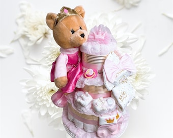 Princess Bear Diaper Cake: Baby Shower Centerpiece