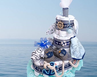 Nautical theme cheap diaper cake