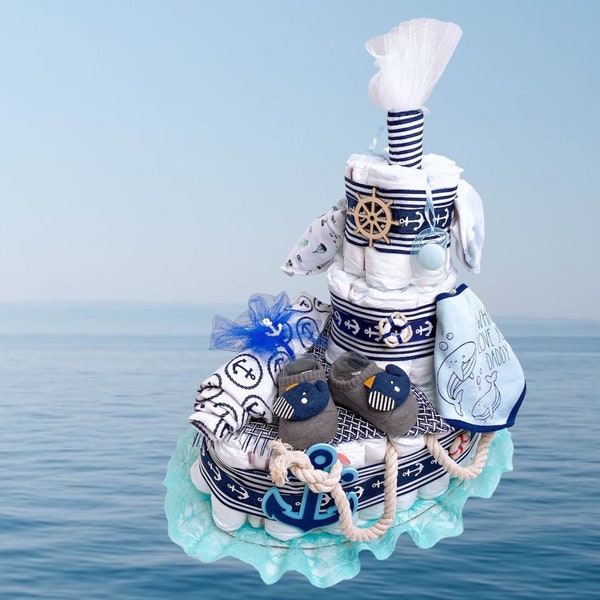 Ship Diaper Cake, Boat Diaper Cake, Nautical Diaper Cake, Under the sea Theme, Centerpiece