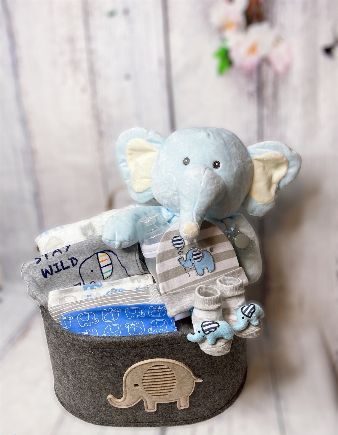Baby Boy Gift Basket Newborn Gift Elephant Gift Basket Etsy