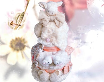 Lamb Diaper Cake, Baby Shower Gift, Easter Diaper Cake, Centerpiece