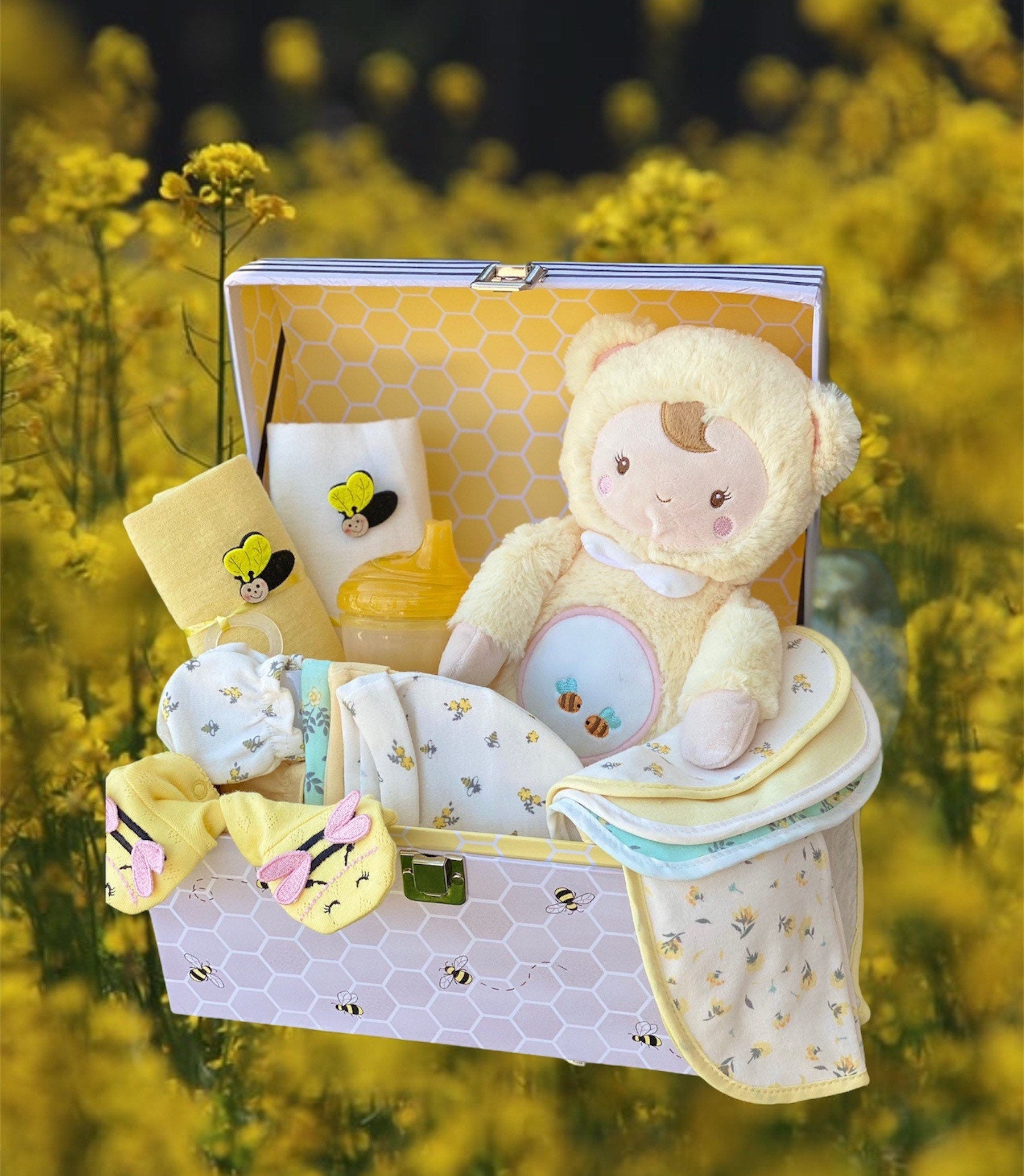 Baby Girl Gift Box Baby Bee Gift Basket Baby Shower Gift Etsy