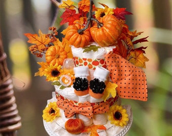 Pumpkin Diaper Cake Centerpiece: Harvest Baby Shower Decor