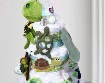 Turtle Diaper Cake: 3-Tier Baby Shower Centerpiece