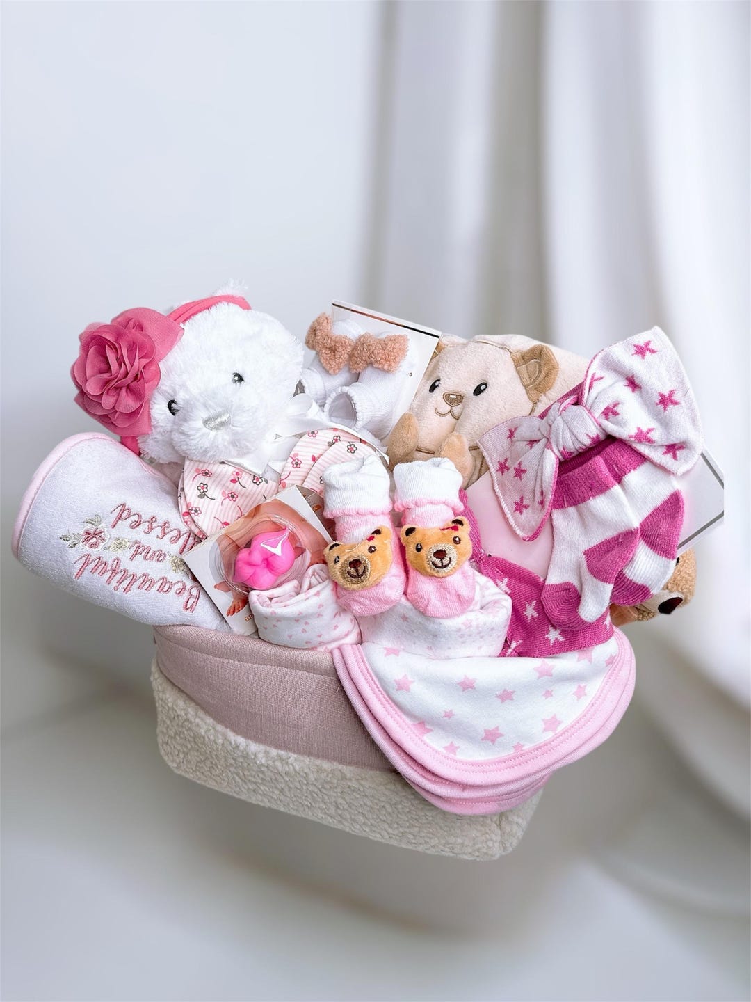 Teddy Bear Baby Girl Gift Basket, Shower Gift - Etsy