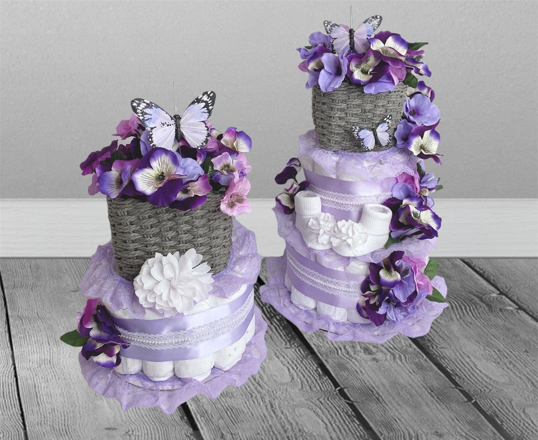 Flowers Diaper Cakes, Basket of Flowers Diaper Cake, Butterflies Diaper Cake, Twins Diaper Cake