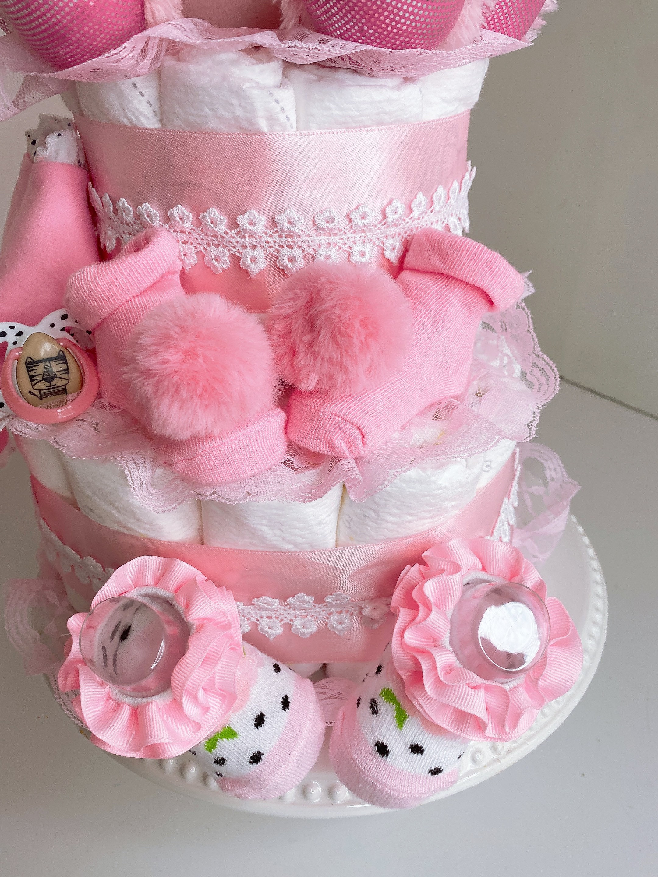 Dog Plush Diaper Cake: Girl Baby Shower Centerpiece - Etsy display picture 1