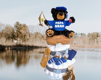 Fisherman Teddy Bear Diaper Cake: Nautical Baby Shower Centerpiece