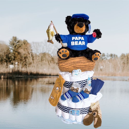 Fisherman Diaper Cake, Teddy Bear Diaper Cake, Nautical shops Baby Shower, Centerpiece